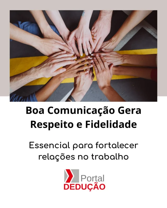 A boa comunicação no ambiente de trabalho gera respeito, fortalece vínculos e promove a fidelidade entre colaboradores e empresas. O artigo destaca a importância de uma comunicação clara e empática para melhorar relacionamentos profissionais, aumentar a produtividade e construir ambientes mais saudáveis e colaborativos.

Quer saber como aprimorar a comunicação na sua empresa? Leia o artigo completo no Portal Dedução!

#Comunicacao #ClimaOrganizacional #GestaoDePessoas #RelacoesDeTrabalho #Produtividade #Empatia #AmbienteDeTrabalho #Lideranca #Engajamento #PortalDeducao